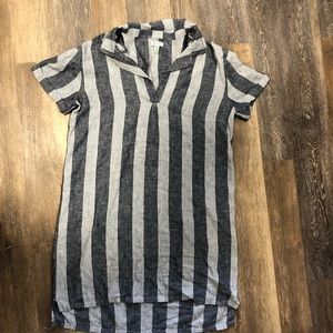 Linen dress .navy blue and white stripes